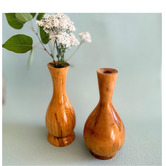 Vintage Turned wood candlestick holder or vase for dried flowers - Picture 6 of 13